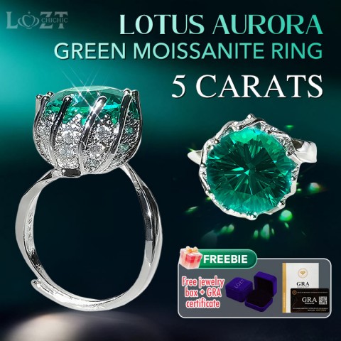 Lotus Aurora Green 5 carats Moissanite Ring