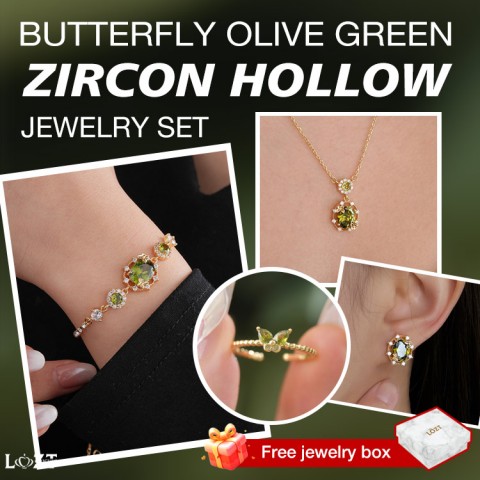 Butterfly Olive Green Zircon Hollow Jewelry Set