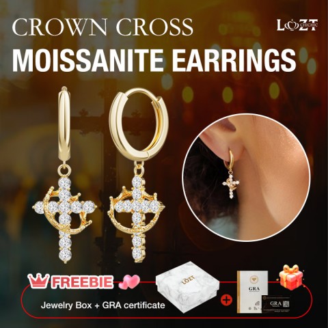 Crown Cross Moissanite Earrings