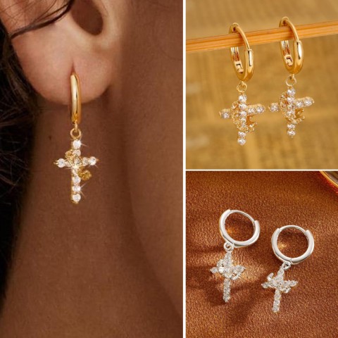Crown Cross Moissanite Earrings