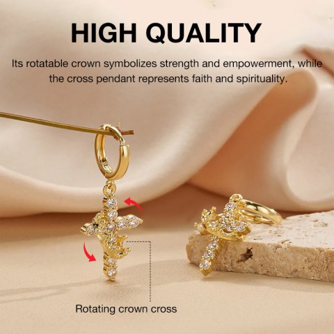 Crown Cross Moissanite Earrings