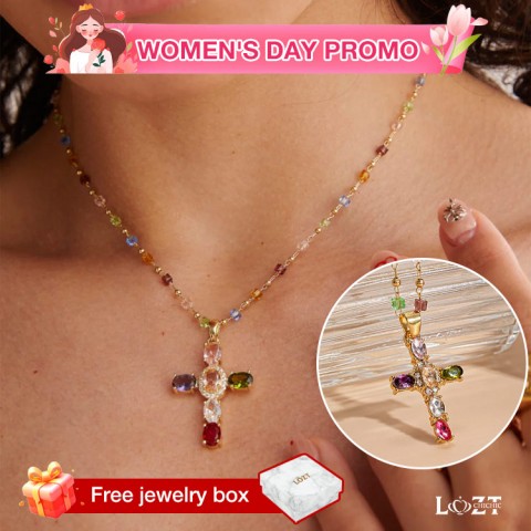 Colorful zircon cross necklace