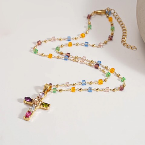 Colorful zircon cross necklace