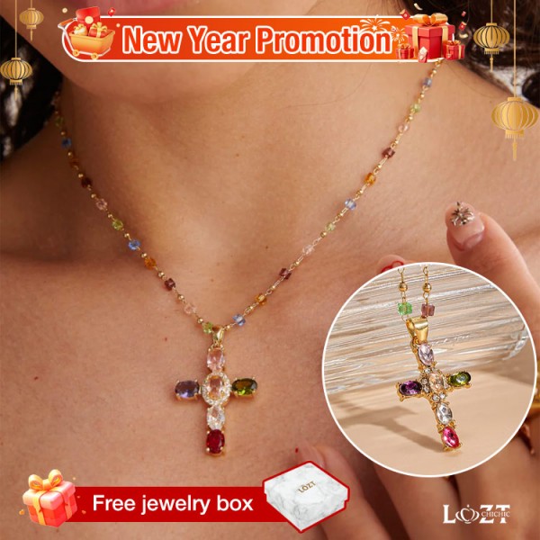 Colorful zircon cross necklace