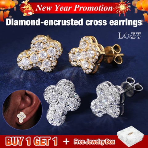 Diamond-encrusted cross earrings