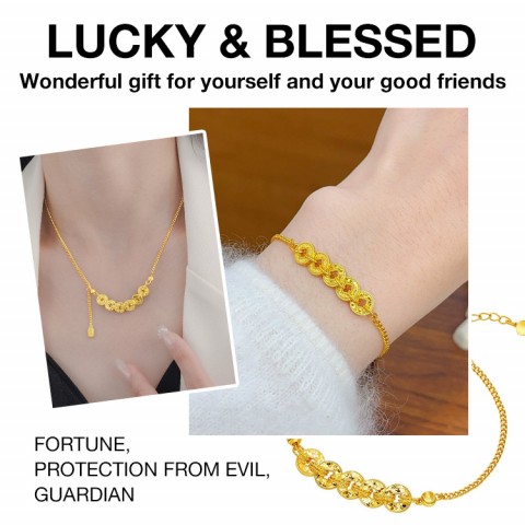Five Emperors Coins Retro Flashing Light Luxury Bracelet Necklace Set