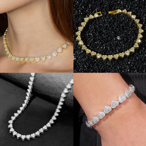Heart-shaped Moissanite Bracelet and Necklace Set
