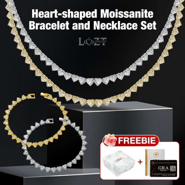 Heart-shaped Moissanite Bracelet and Necklace Set
