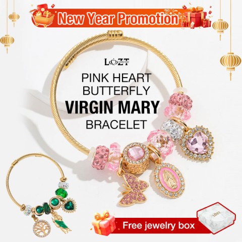 Pink Heart Butterfly Virgin Mary Bracelet