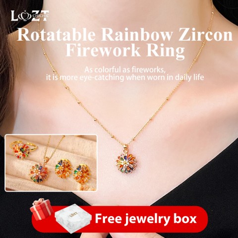 Rotatable Rainbow Zircon Firework Ring