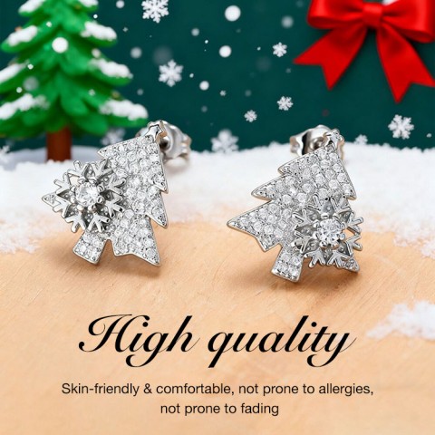 Rotating snowflake Christmas tree moissanite earrings