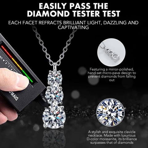 Three-diamond moissanite necklace