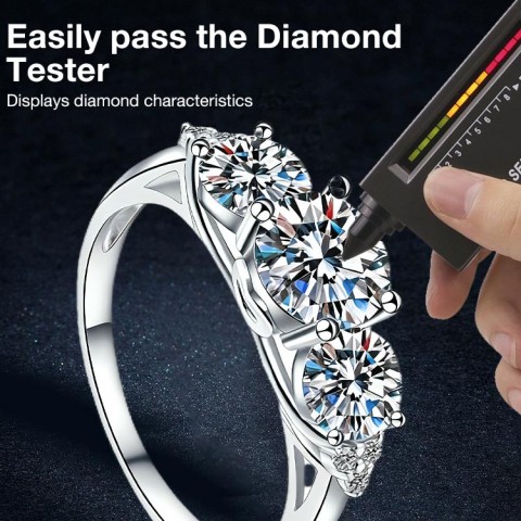 Three-Stone Double claws Moissanite Ring