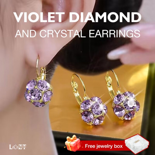 Violet diamond and crystal earrings