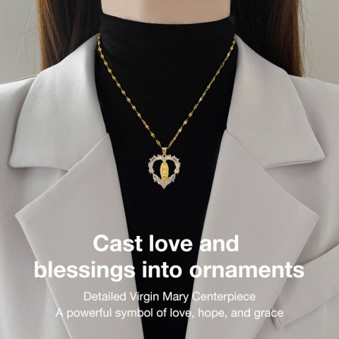 Virgin Mary heart-shaped clavicle necklace