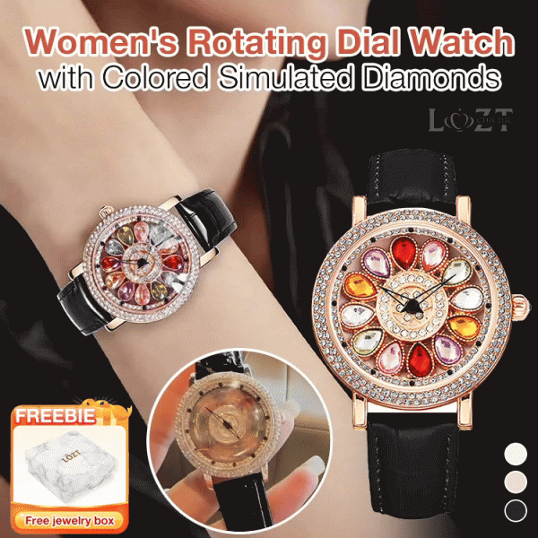 Womens Rotating Dial Watch with Colored Simulated Diamonds
