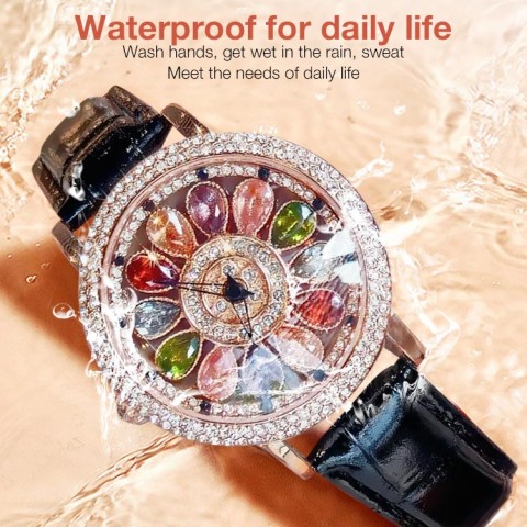 Womens Rotating Dial Watch with Colored Simulated Diamonds