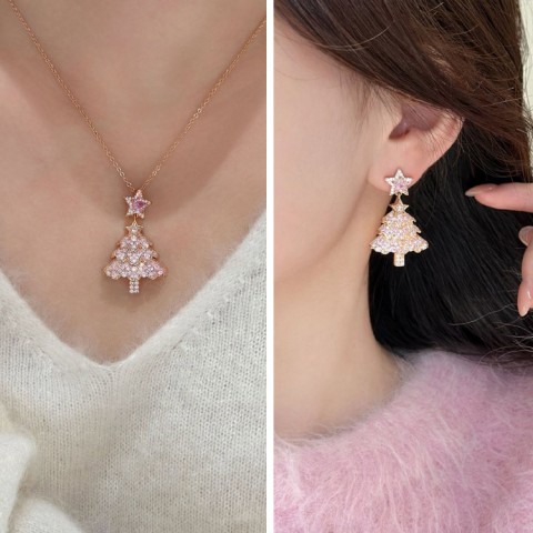 Pink Zircon Christmas Tree Necklace