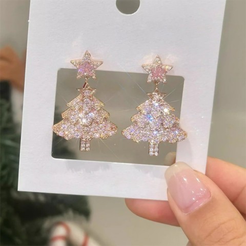 Pink Zircon Christmas Tree Necklace