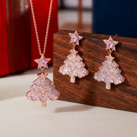 Pink Zircon Christmas Tree Necklace