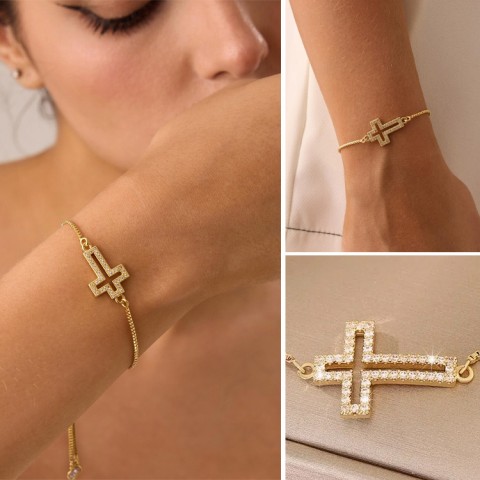 micro-pave cross bracelet
