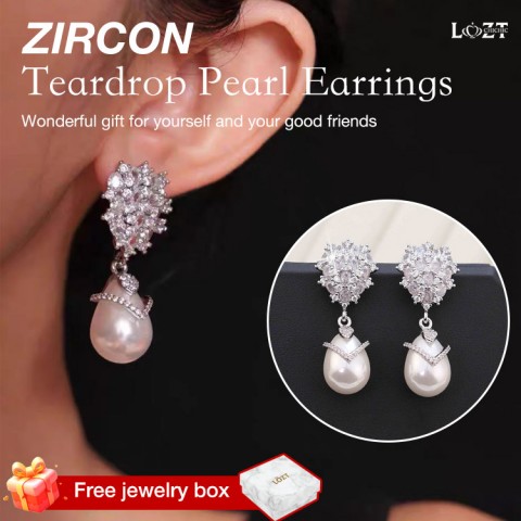 Zircon Teardrop Pearl Earrings