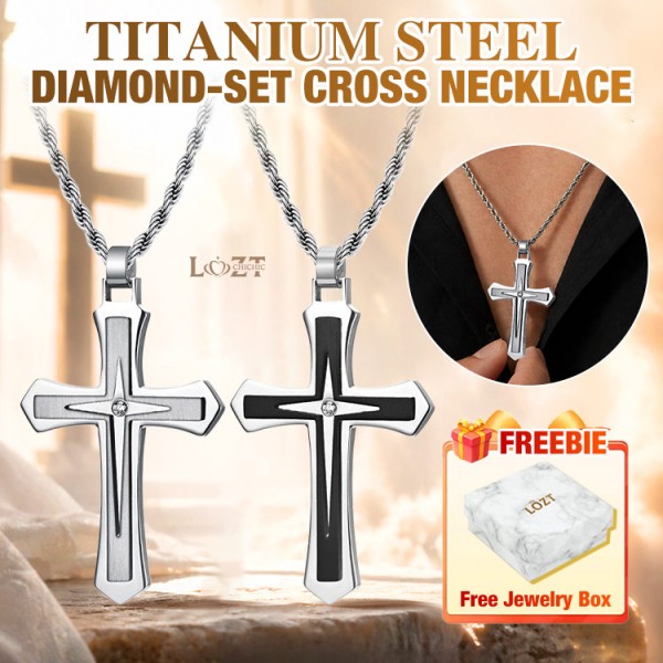 Titanium Steel Diamond-Set Cross Necklace