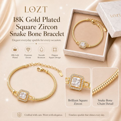 18K Gold Plated Square Zircon Snake Bone Bracelet