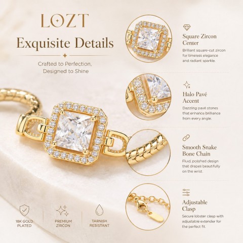 18K Gold Plated Square Zircon Snake Bone Bracelet