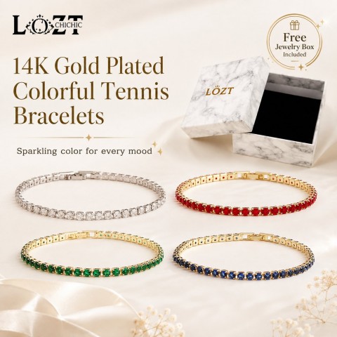 14K Gold Plated Colorful Tennis Bracelets