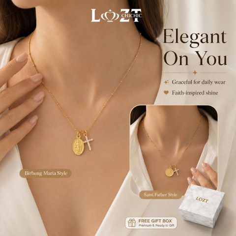 Cross Zircon Birheng Maria Necklace