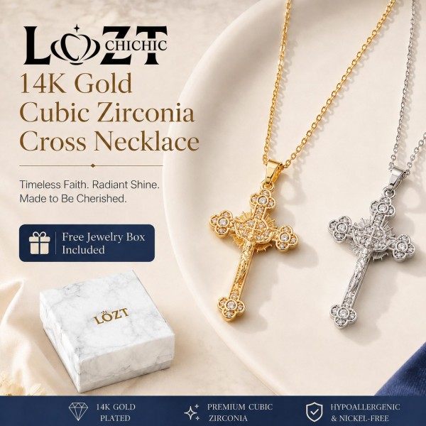 14K Gold Cubic Zirconia Cross Necklace