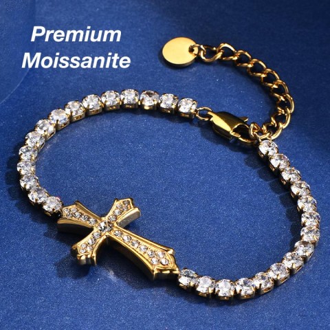 Adjustable Cross Full Moissanite Bracelet 