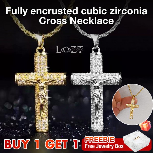 Fully encrusted cubic zirconia Cross Necklace