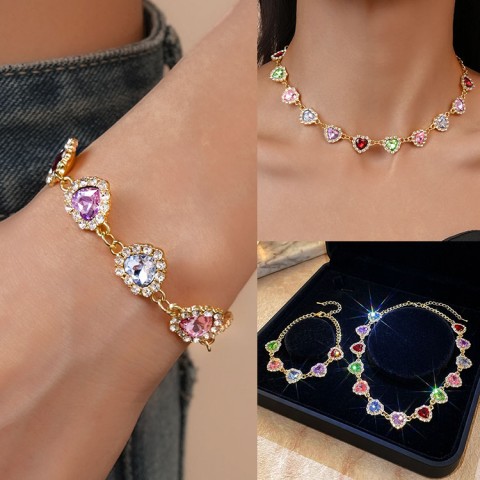 French-style diamond-encrusted colorful heart Set