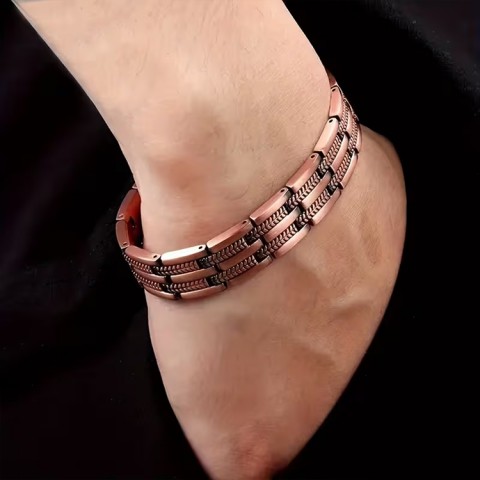 Double-row line design antique bronze magnetic bracelet