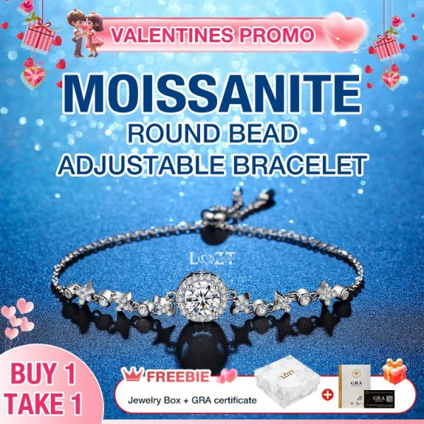 Moissanite Round bead adjustable Bracelet