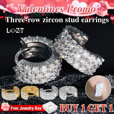 Three-row Zircon stud Earrings