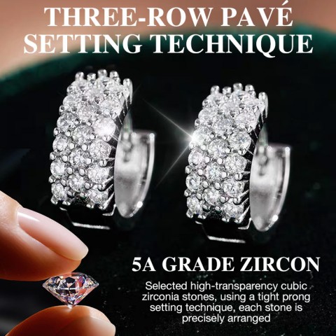 Three-row Zircon stud Earrings