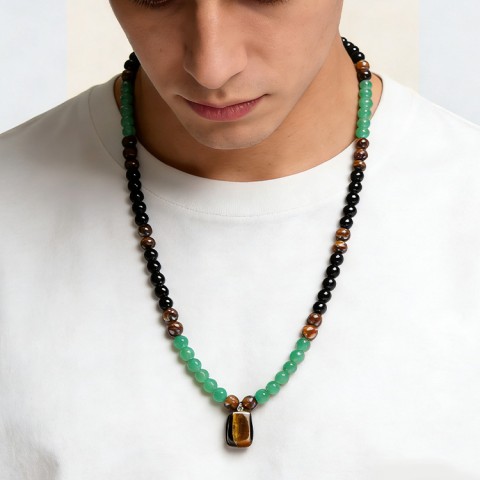 Obsidian Tiger Eye Natural Stone Lucky Necklace