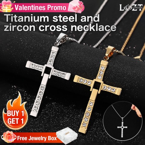 Titanium steel and zircon cross necklace