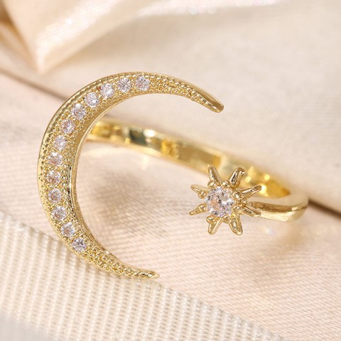 Star and Moon Zircon-encrusted Ring