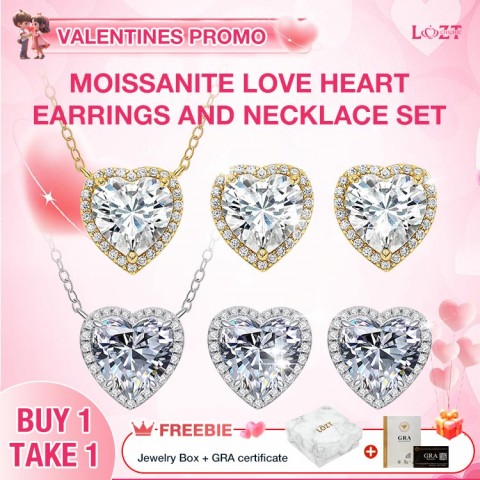 Moissanite Love Heart Earrings and Necklace Set