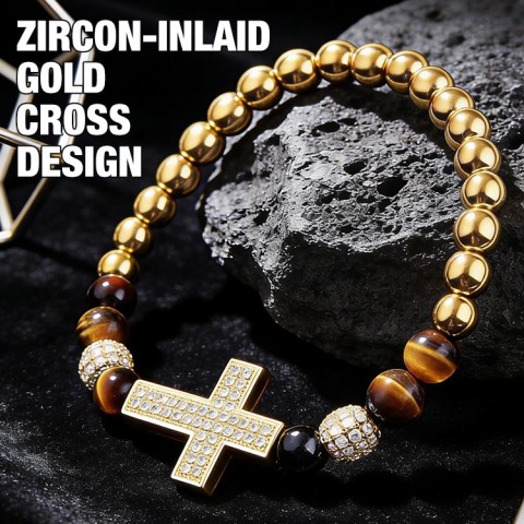 Tigers eye and gold cross bracelet