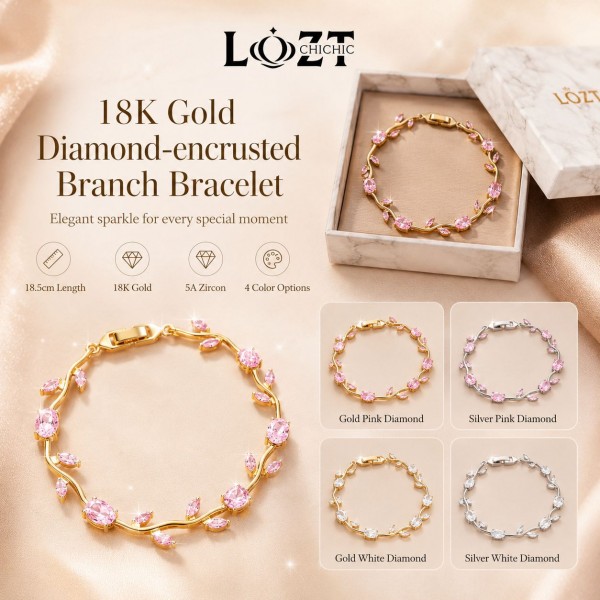 18KGold Diamond-encrusted branch bracelet