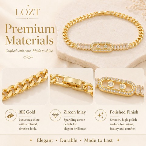 18K Gold Rectangular Zircon Bracelet