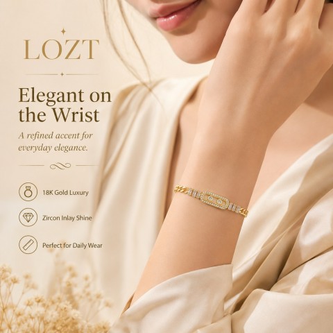 18K Gold Rectangular Zircon Bracelet