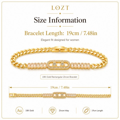 18K Gold Rectangular Zircon Bracelet