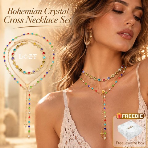 Bohemian Crystal Cross Necklace Set