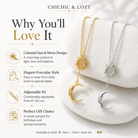 Charming Cute Sun and Moon Necklace